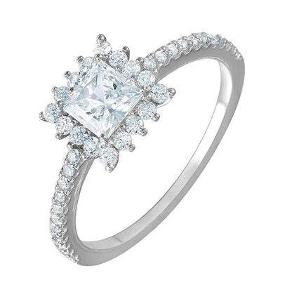 Silver 925 Rhodium Plated Square CZ Cluster Ring - GMR00054 | Silver Palace Inc.