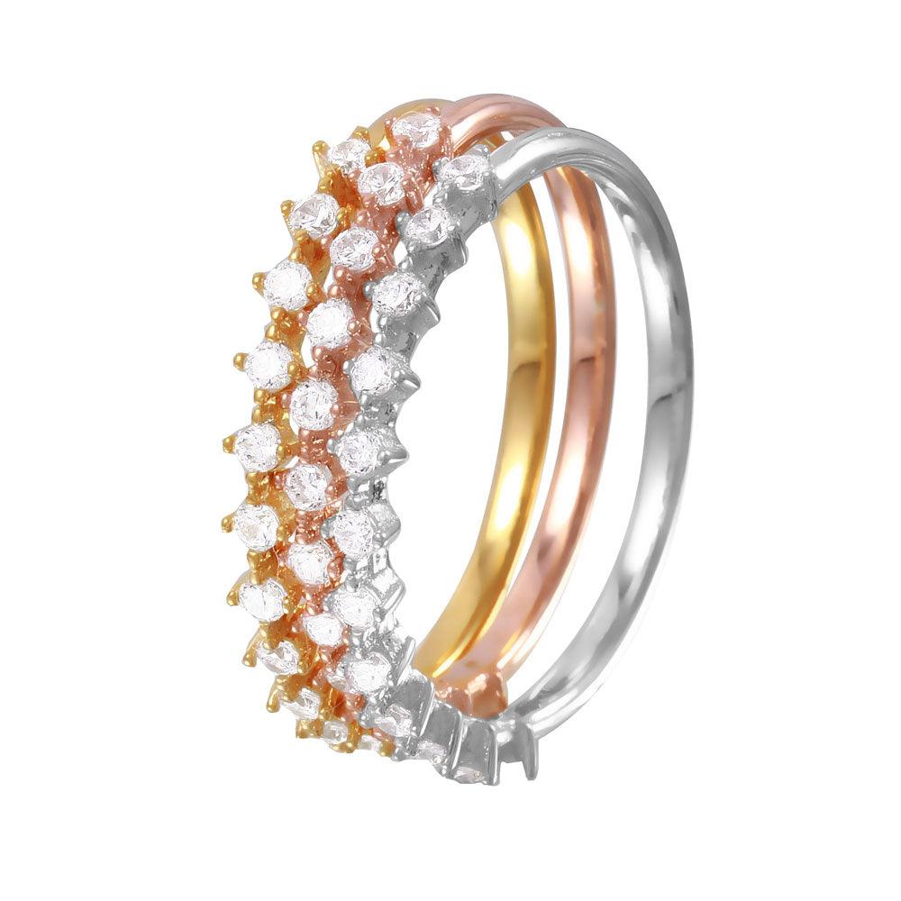 Silver 925 Rhodium Plated Tri-Color Stackable CZ Ring - GMR00059TRI | Silver Palace Inc.