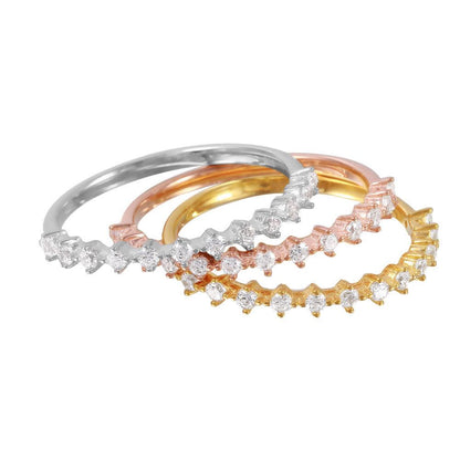 Silver 925 Rhodium Plated Tri-Color Stackable CZ Ring - GMR00059TRI