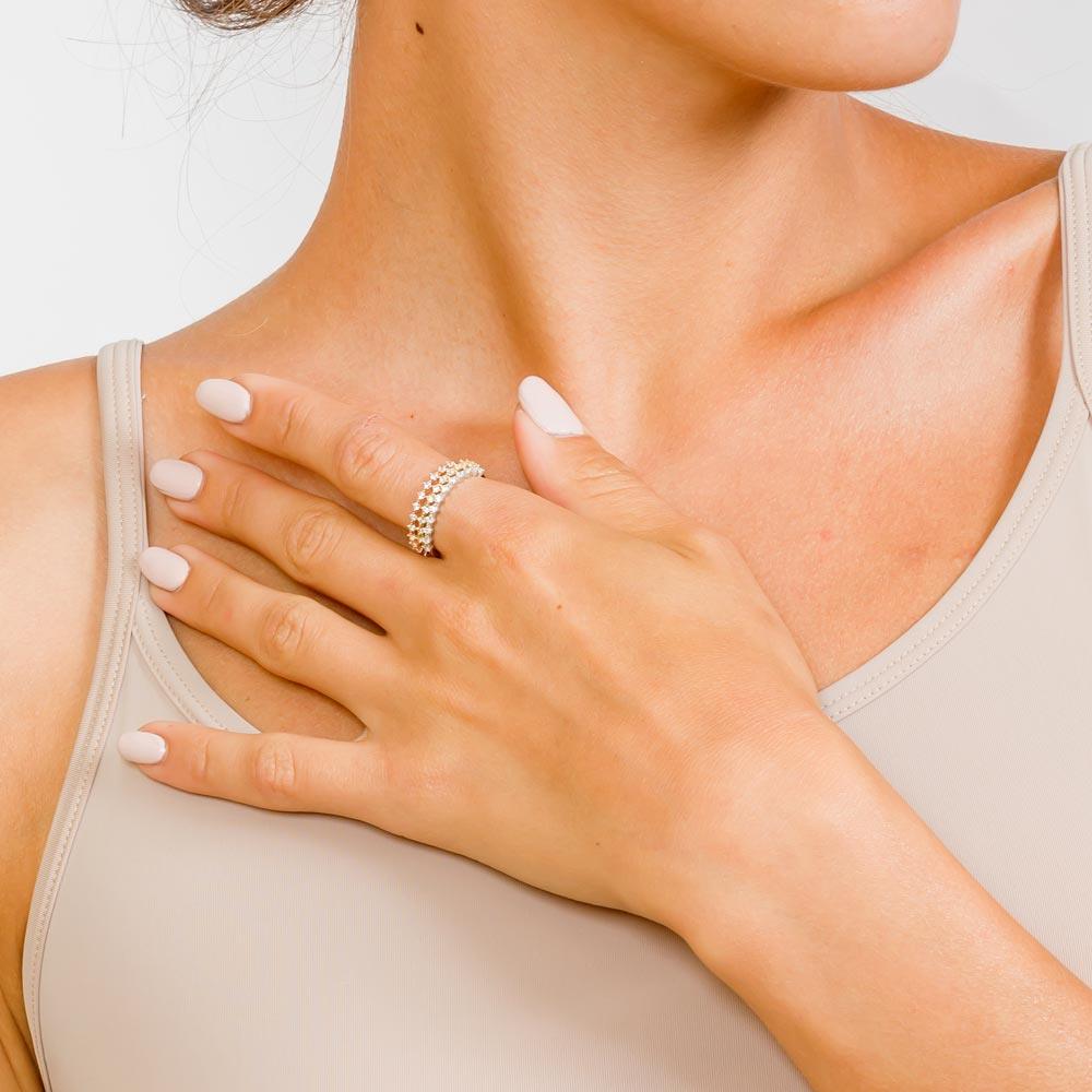 Silver 925 Rhodium Plated Tri-Color Stackable CZ Ring - GMR00059TRI