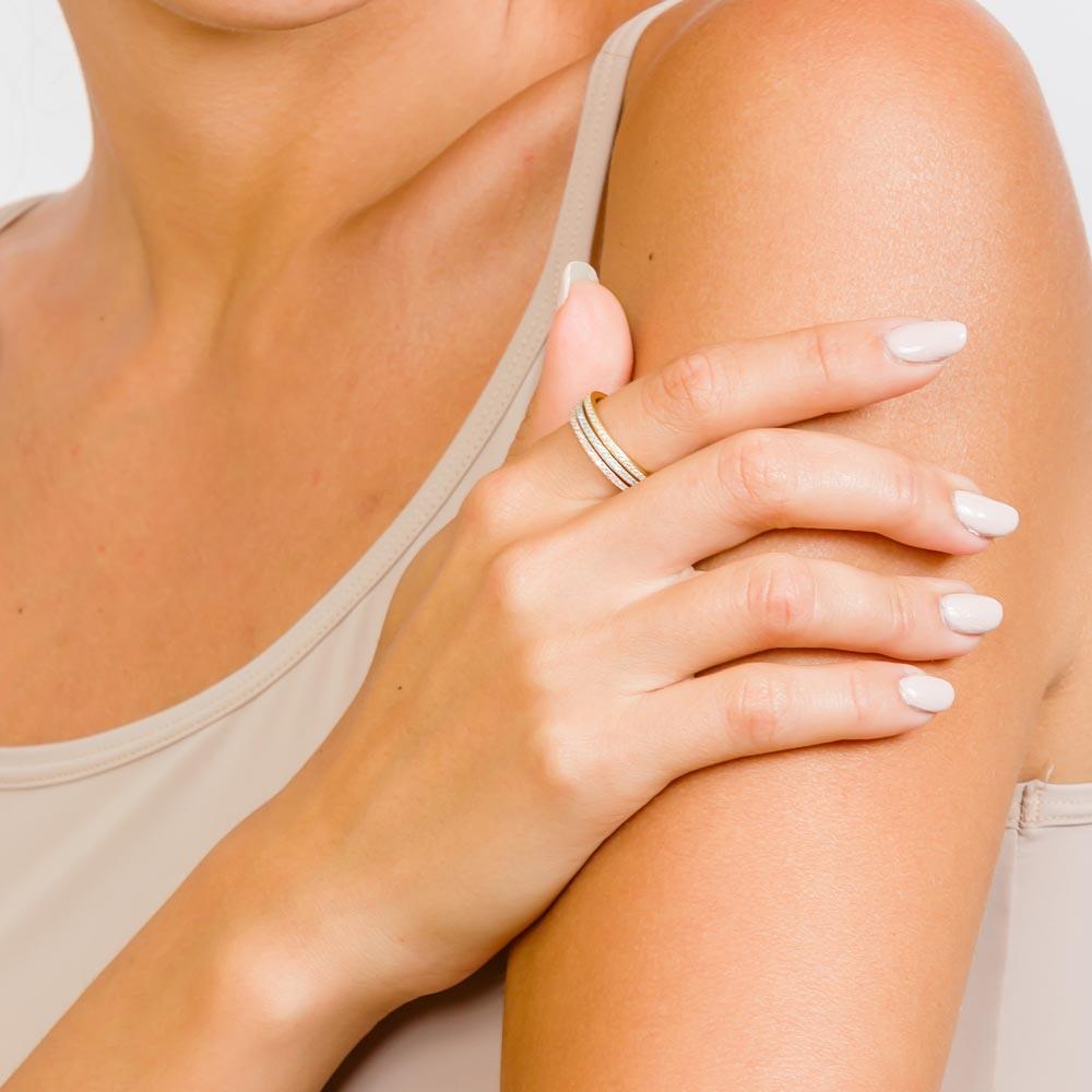 Silver 925 Rhodium Plated Tri-Color Stackable CZ Inlay Ring - GMR00060TRI