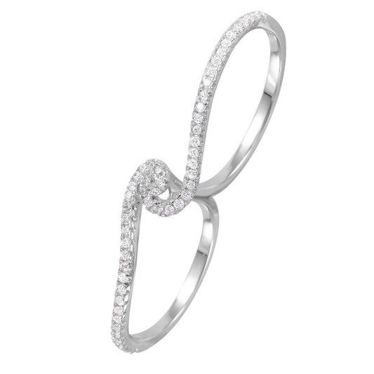 Silver 925 Rhodium Plated CZ Two-Finger Ring - GMR00062 | Silver Palace Inc.