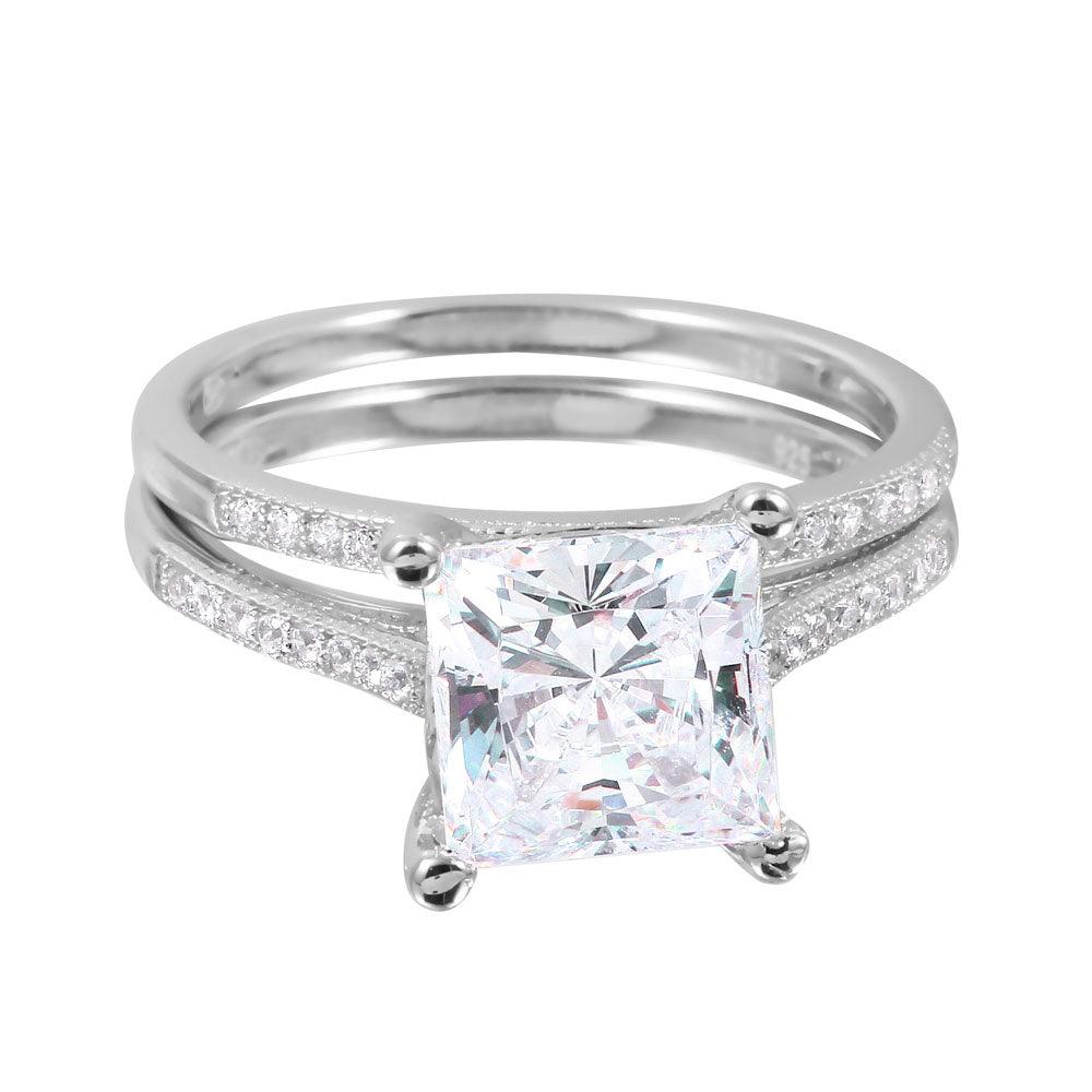 Silver 925 Rhodium Plated CZ Bridal Ring - GMR00077 | Silver Palace Inc.
