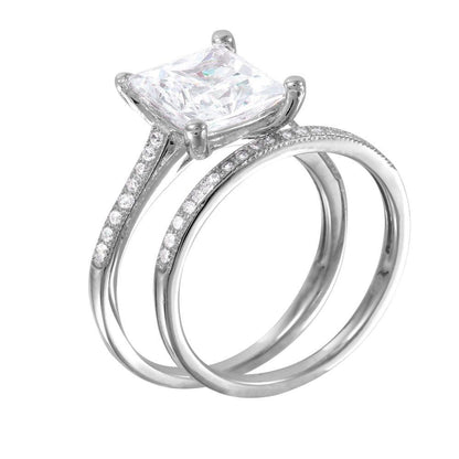 Silver 925 Rhodium Plated CZ Bridal Ring - GMR00077