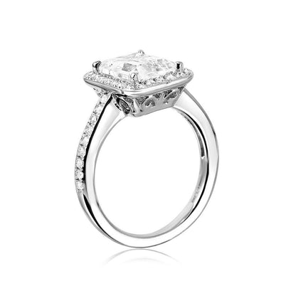Silver 925 Rhodium Plated Emerald Cut Halo Ring - GMR00082