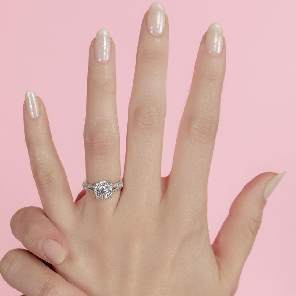 Silver 925 Rhodium Plated Halo Ring Encrusted with Micro Pave - GMR00084