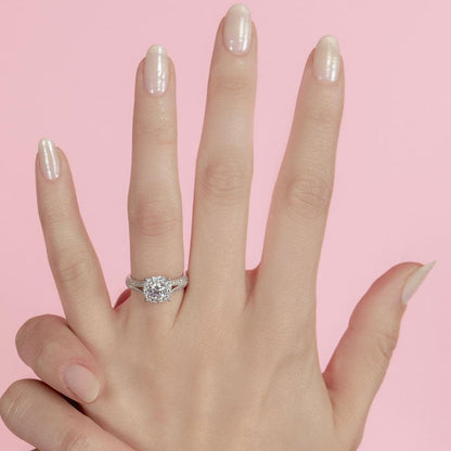 Silver 925 Rhodium Plated Halo Ring Encrusted with Micro Pave - GMR00084