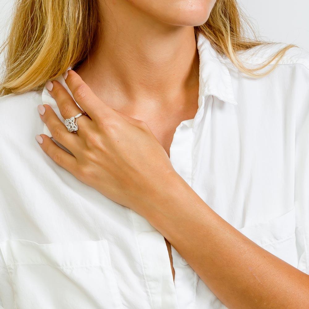 Silver 925 Rhodium Plated Diamond Shape Design Ring Encrusted with CZ Stones - GMR00087