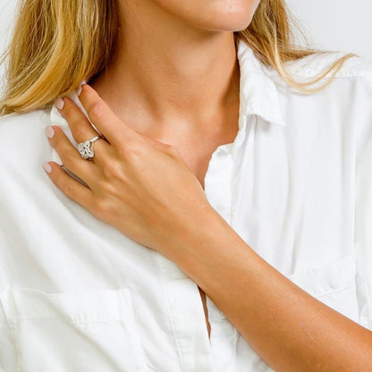 Silver 925 Rhodium Plated Diamond Shape Design Ring Encrusted with CZ Stones - GMR00087