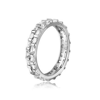 Silver 925 Rhodium Plated Baguette CZ Double Band - GMR00106