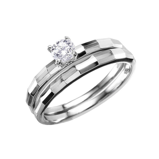 Silver 925 Rhodium Plated Center CZ Stone Hammered Band - GMR00108 | Silver Palace Inc.