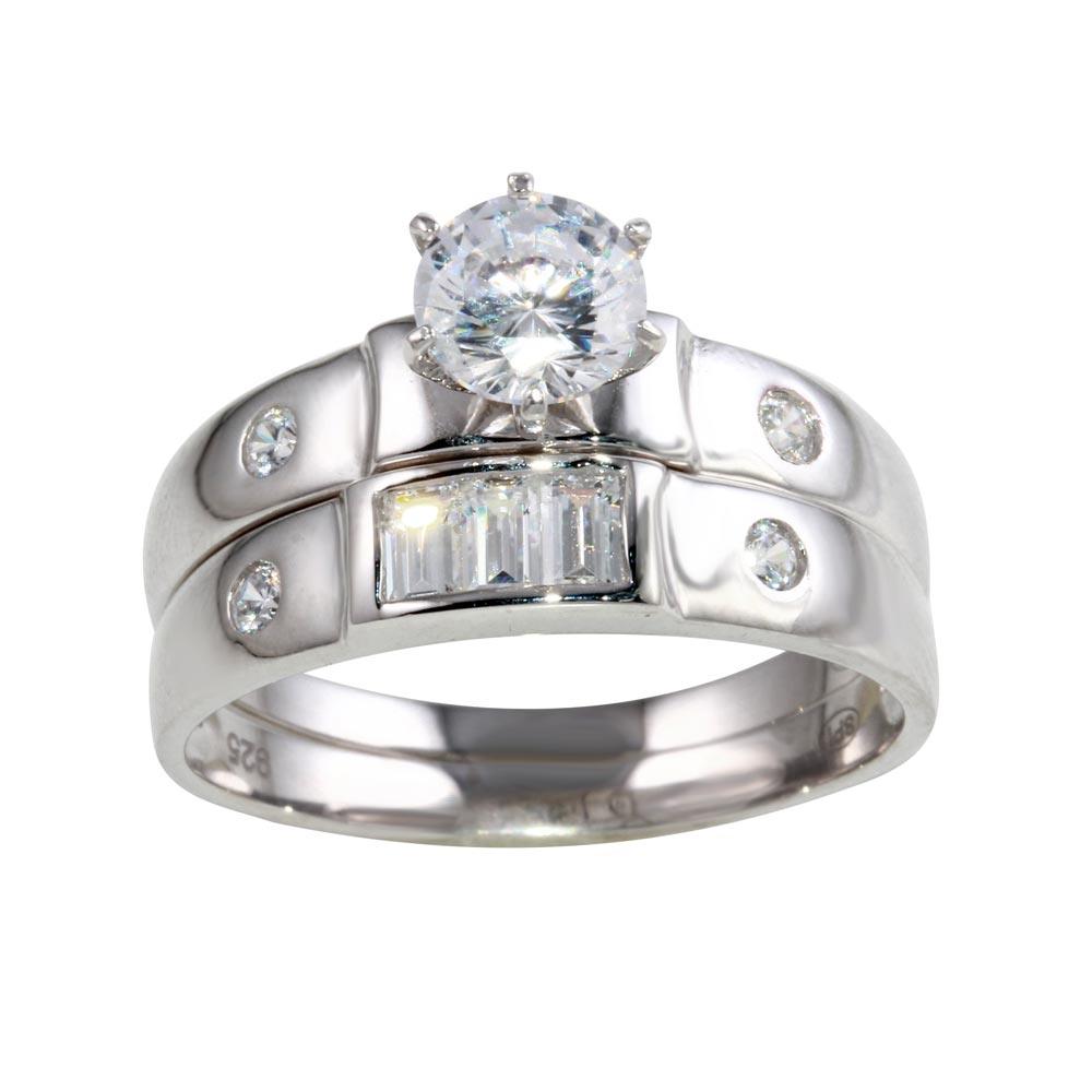Silver 925 Rhodium Plated Double Stack CZ Ring - GMR00118 | Silver Palace Inc.