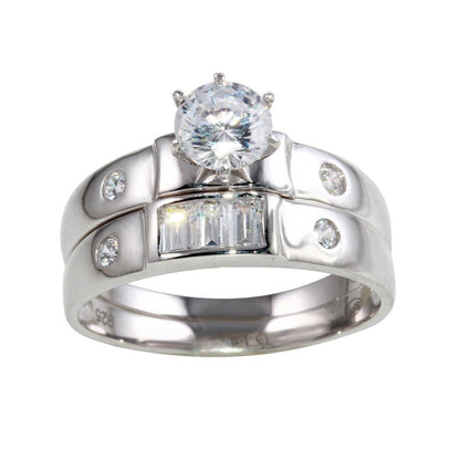 Silver 925 Rhodium Plated Double Stack CZ Ring - GMR00118 | Silver Palace Inc.