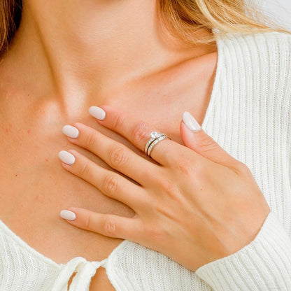 Silver 925 Rhodium Plated Round Pave Center Set Bridal Ring - GMR00134