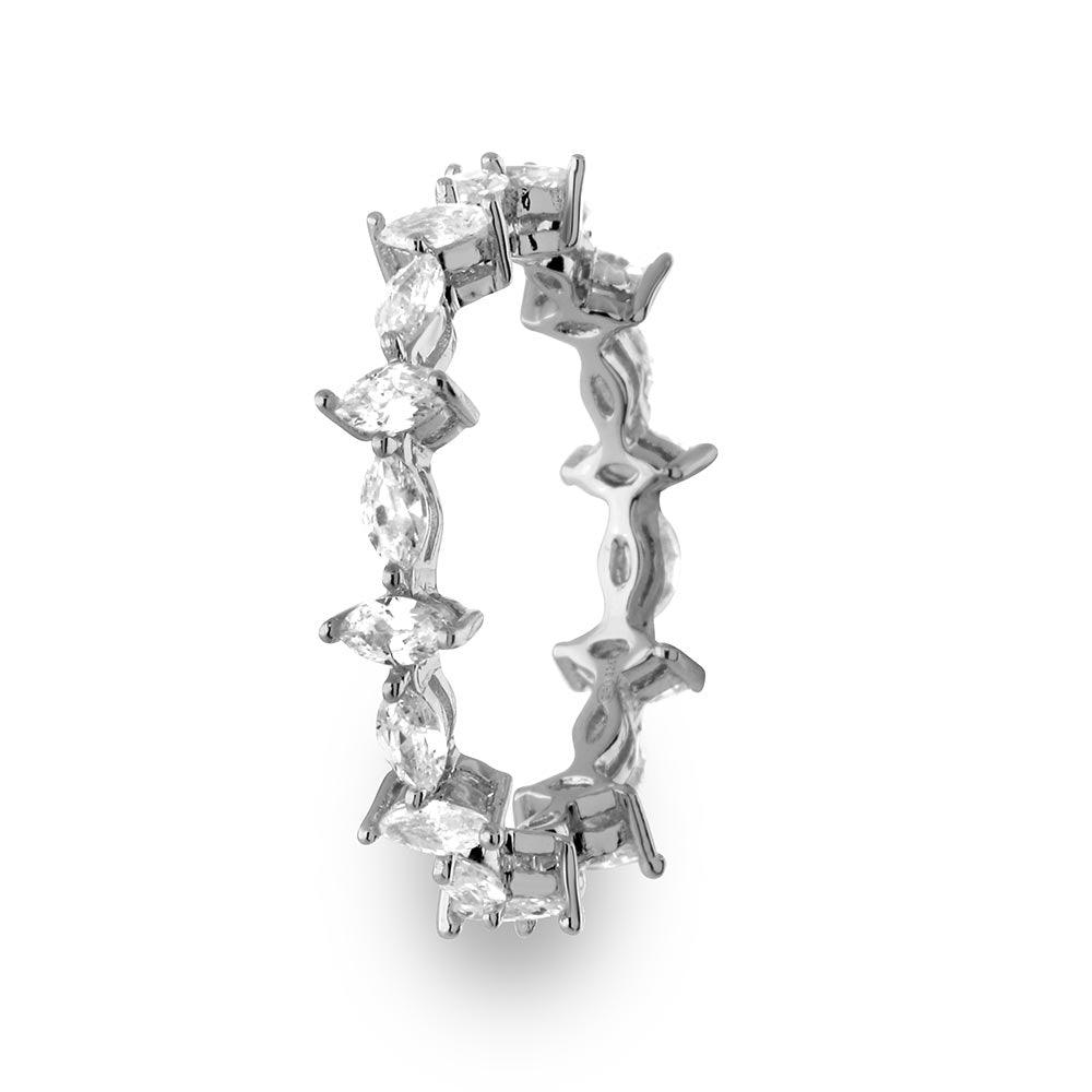 Silver 925 Rhodium Plated Eternity Ring with Marquise CZ - GMR00139 | Silver Palace Inc.
