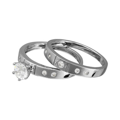 Silver 925 Half Matte Finish Rhodium Plated CZ Trio Bridal Ring - GMR00142