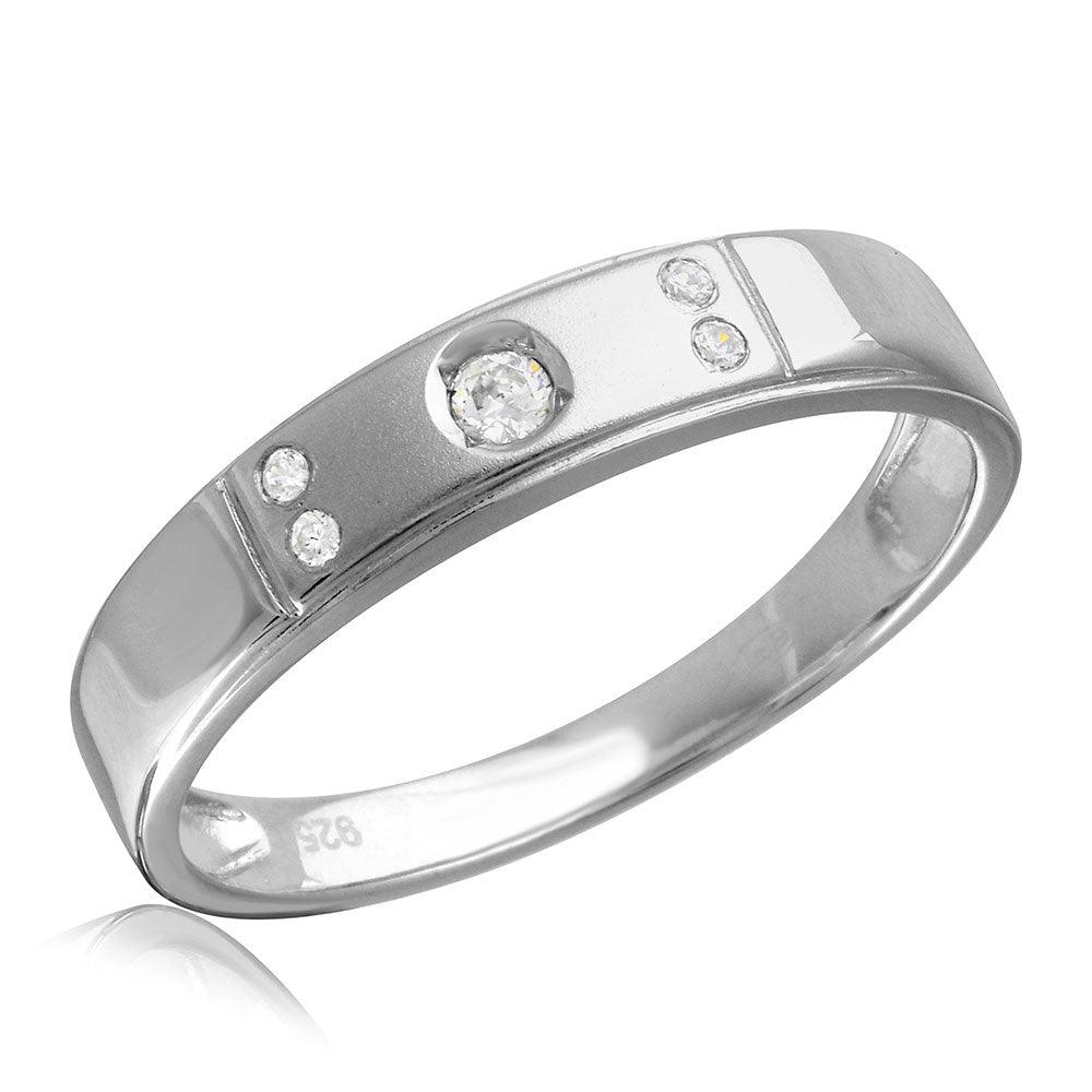 Silver 925 Rhodium Plated Matte Finish 5 CZ Wedding Ring - GMR00145