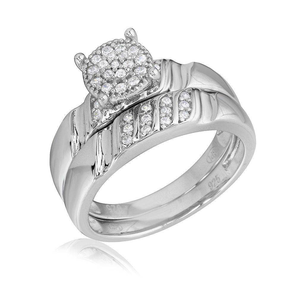 Silver 925 Rhodium Plated Sideway Stone Design Custer CZ Center Wedding Ring - GMR00164 | Silver Palace Inc.