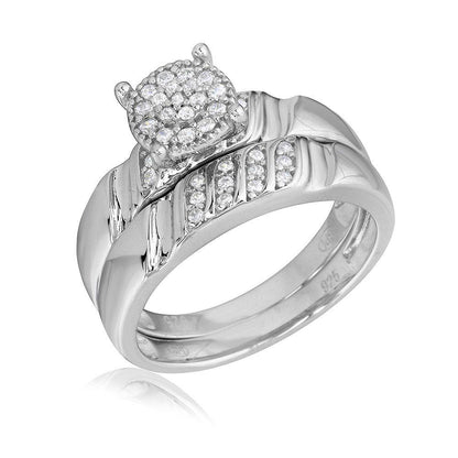 Silver 925 Rhodium Plated Sideway Stone Design Custer CZ Center Wedding Ring - GMR00164 | Silver Palace Inc.