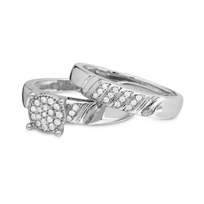 Silver 925 Rhodium Plated Sideway Stone Design Custer CZ Center Wedding Ring - GMR00164