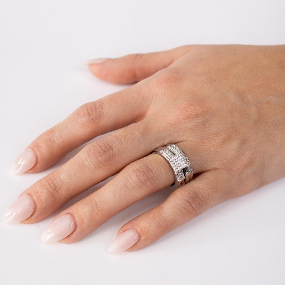 Silver 925 Rhodium Plated CZ Pave Square Center Ring - GMR00166