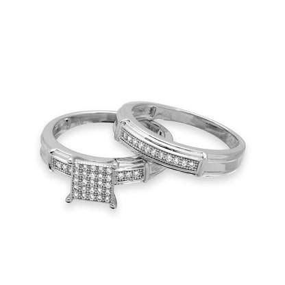 Silver 925 Rhodium Plated CZ Pave Square Center Ring - GMR00166