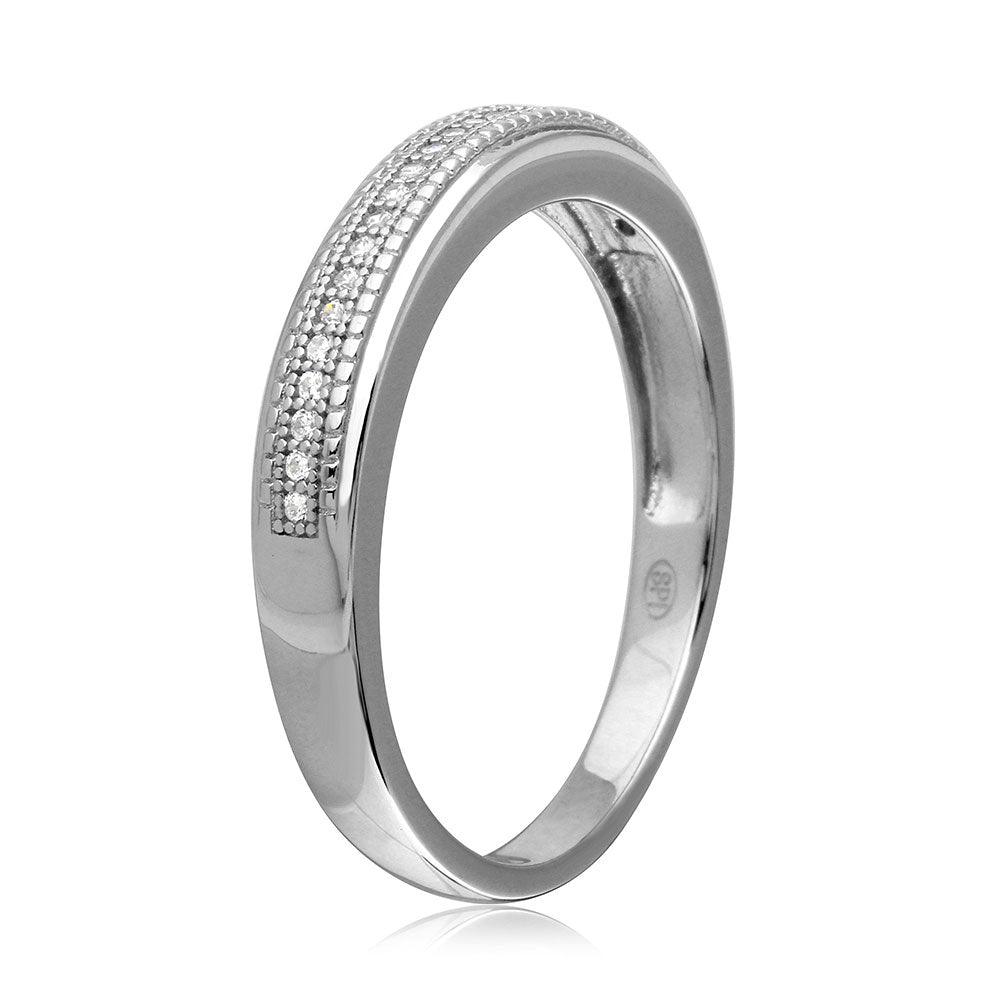Silver 925 Rhodium Plated Cluster Stones Wedding Ring Set - GMR00179