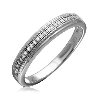 Silver 925 Rhodium Plated Cluster Stones Wedding Ring Set - GMR00179 | Silver Palace Inc.