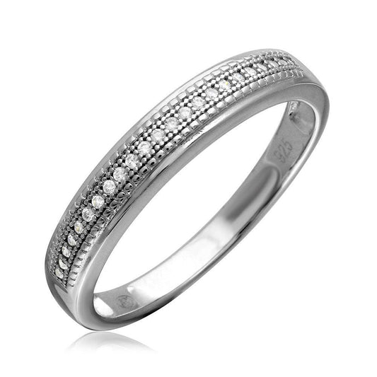 Silver 925 Rhodium Plated Cluster Stones Wedding Ring Set - GMR00179 | Silver Palace Inc.