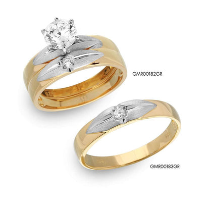 Silver 925 Gold Plated with Matte Rhodium Finish Two Piece Bridal Ring - GMR00182GP