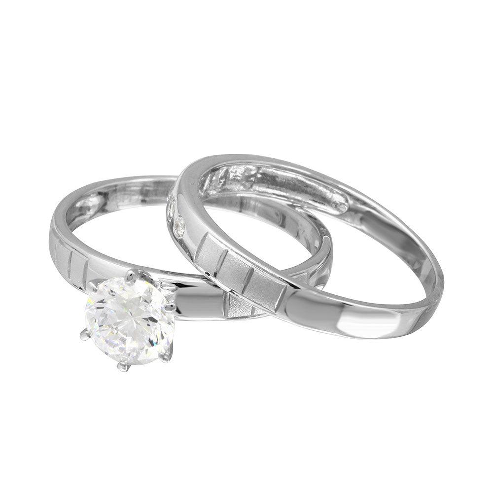 Silver 925 Rhodium Plated Line Shank Design Bridal Trios Ring - GMR00188