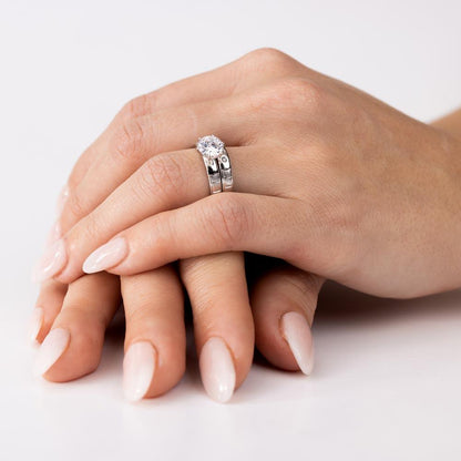 Silver 925 Rhodium Plated Line Shank Design Bridal Trios Ring - GMR00188