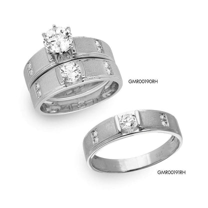 Silver 925 Rhodium Plated with Matte Finish Round Center Trio Bridal Ring - GMR00190