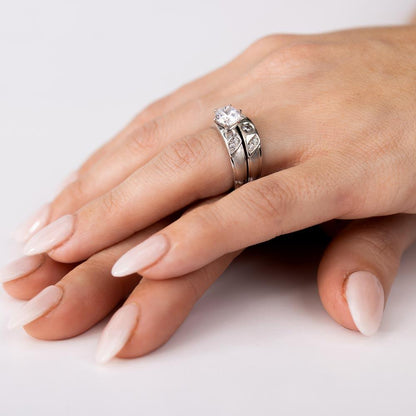 Silver 925 Slash CZ Trios Bridal CZ Ring - GMR00192