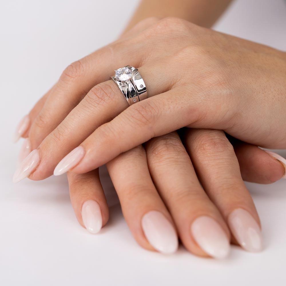 Silver 925 Rhodium Plated Sideways Design Matte Finish Trio Ring - GMR00194