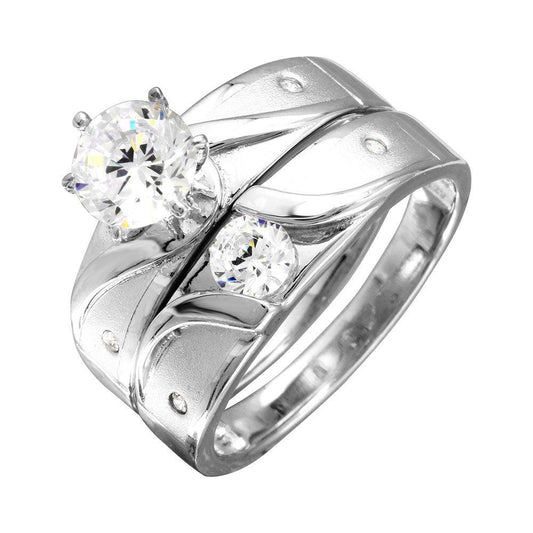 Silver 925 Rhodium Plated Sideways Design Matte Finish Trio Ring - GMR00194 | Silver Palace Inc.