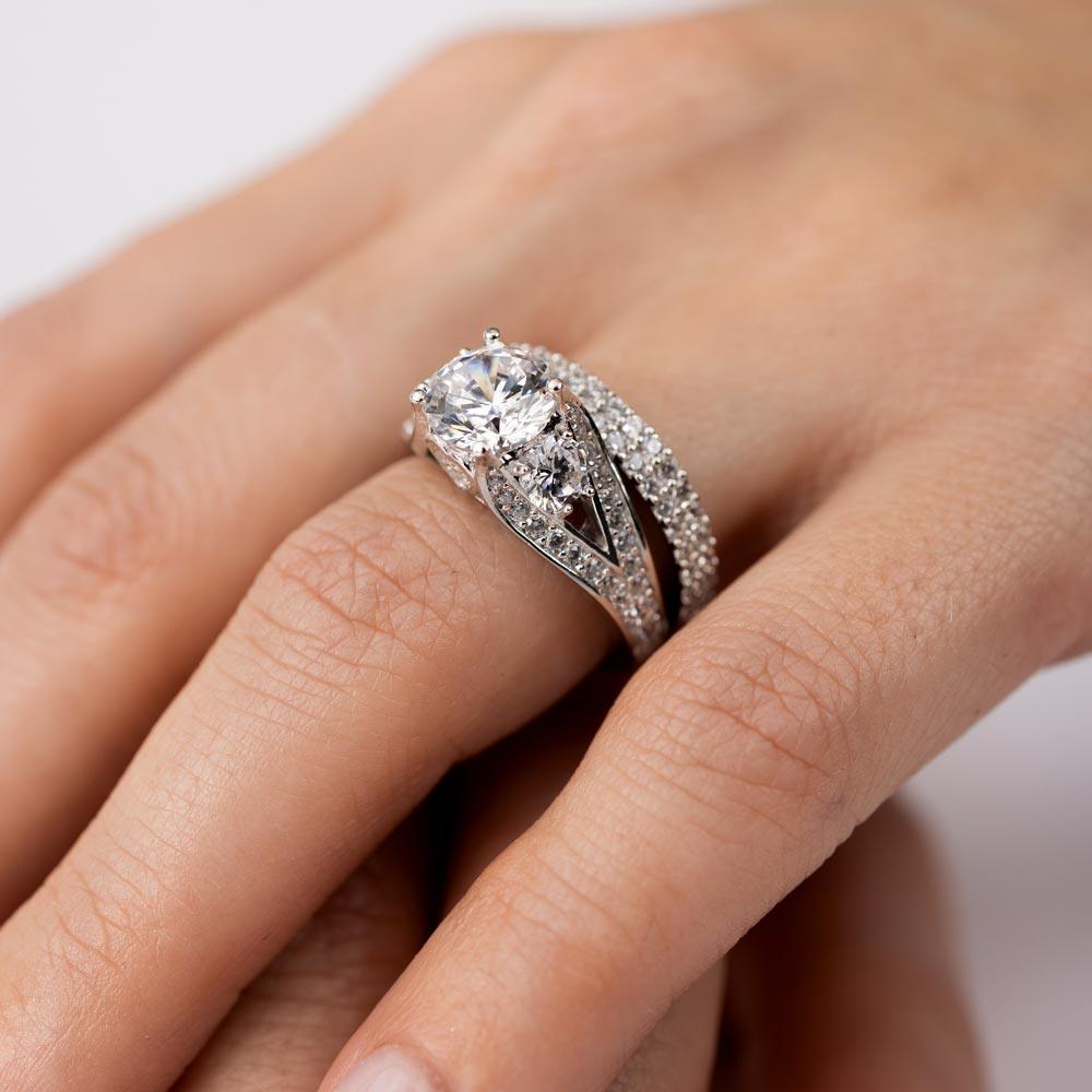 Silver 925 Rhodium Plated CZ Bridal Ring - GMR00203
