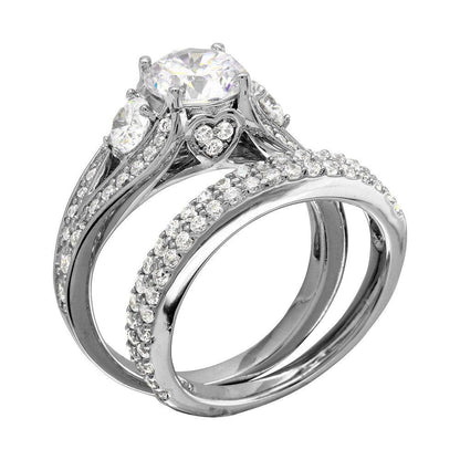 Silver 925 Rhodium Plated CZ Bridal Ring - GMR00203 | Silver Palace Inc.
