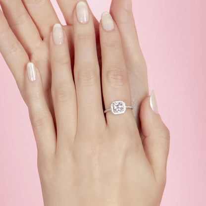 Silver 925 Rhodium Plated Square Halo Ring with CZ Shank - GMR00209