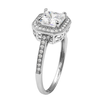 Silver 925 Rhodium Plated Square Halo Ring with CZ Shank - GMR00209