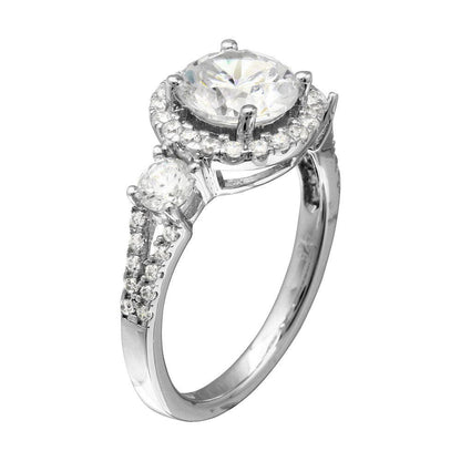 Silver 925 Rhodium Plated Round Halo Ring with CZ Shank - GMR00210