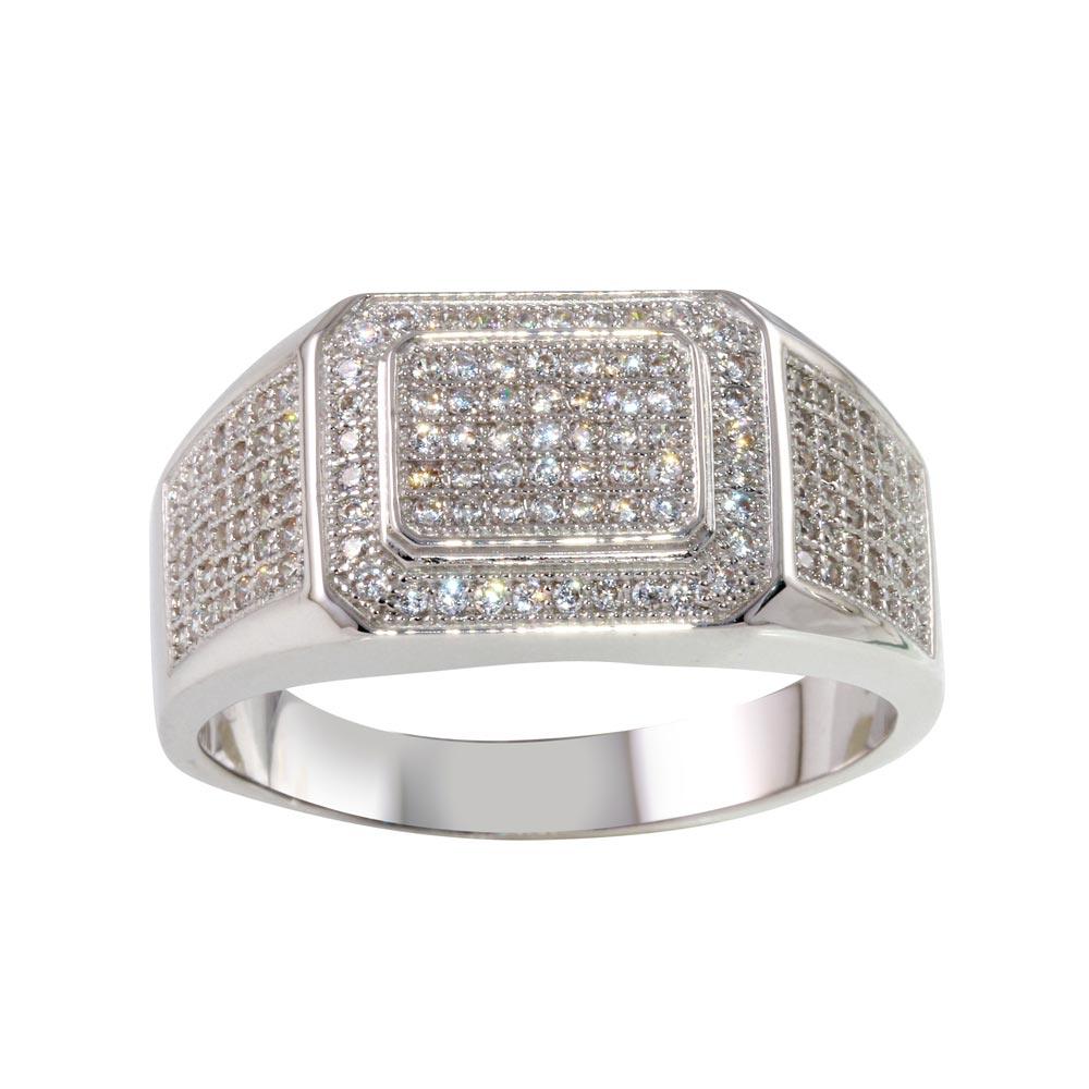 Silver 925 Rhodium Plated Men's Ring with CZ - GMR00223 | Silver Palace Inc.