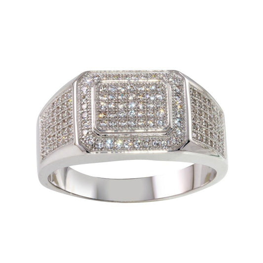 Silver 925 Rhodium Plated Men's Ring with CZ - GMR00223 | Silver Palace Inc.
