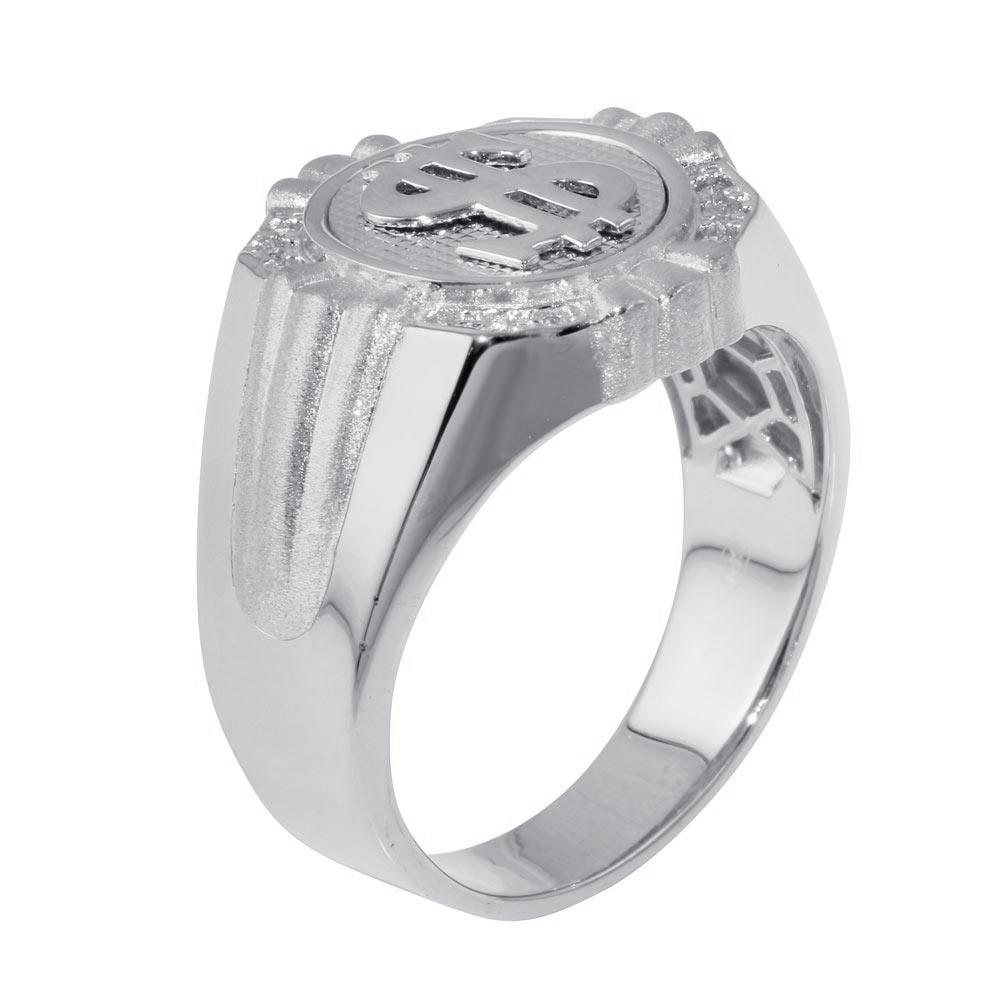 Silver 925 Rhodium Dollar Sign Ring with CZ - GMR00246RH
