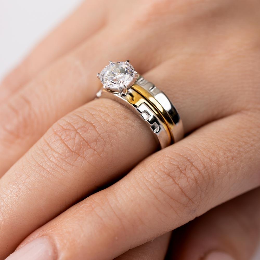 Silver 925 Two-Toned Stackable CZ Double Rings - GMR00260RG