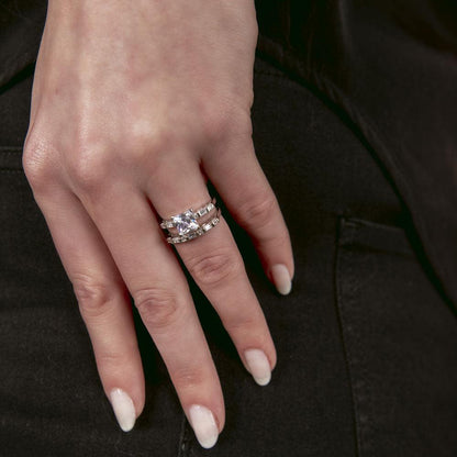 Silver 925 Rhodium Plated Princess Cut Engagement Ring - GMR00265