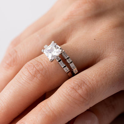 Silver 925 Rhodium Plated Princess Cut Engagement Ring - GMR00265