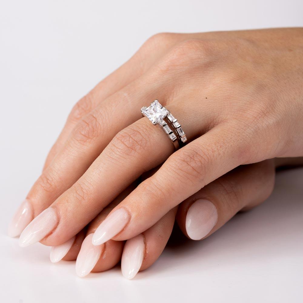 Silver 925 Rhodium Plated Princess Cut Engagement Ring - GMR00265