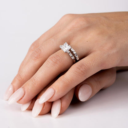 Silver 925 Rhodium Plated Princess Cut Engagement Ring - GMR00265