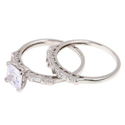 Silver 925 Rhodium Plated Princess Cut Engagement Ring - GMR00265